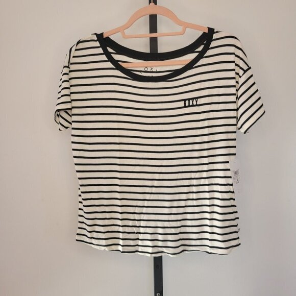 𝅺Roxy Ribbed Striped Boxy Tee Size Medium NWT - Picture 1 of 7